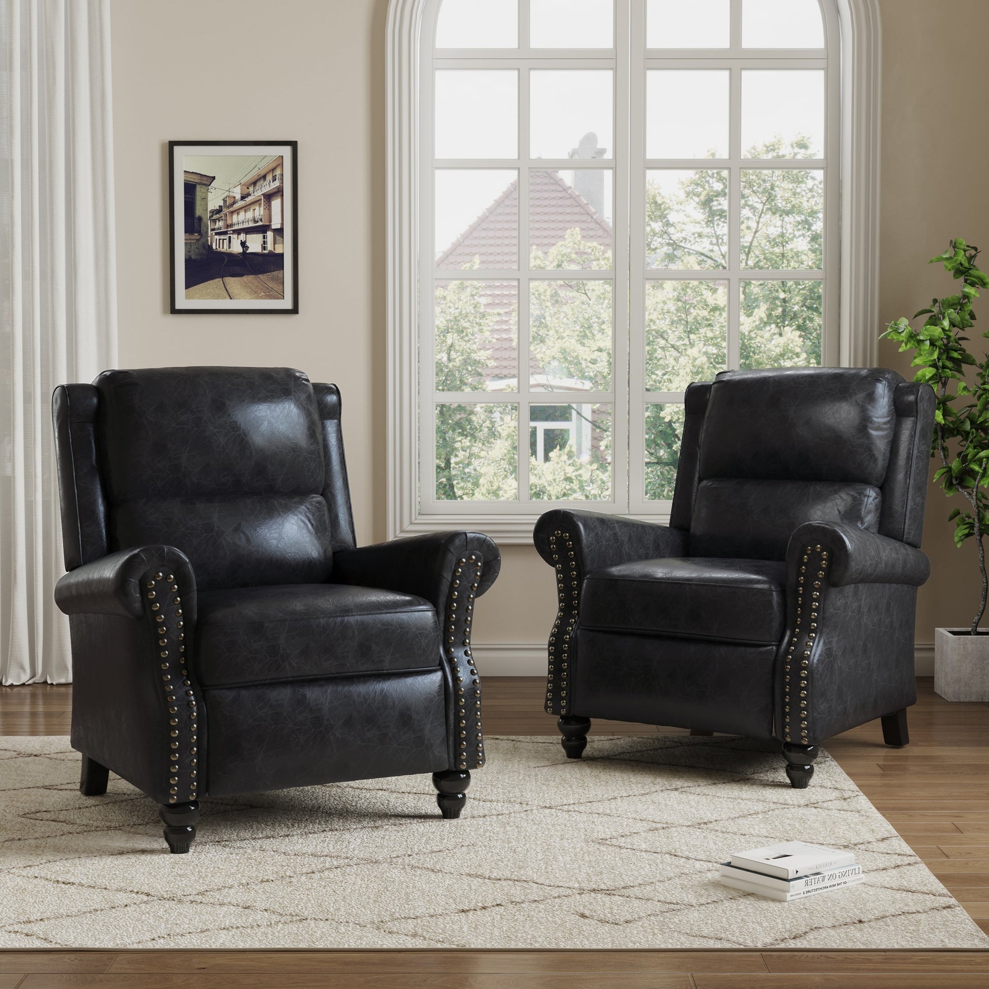 2 chaises inclinables à commande manuelle avec garniture à clous cloutés