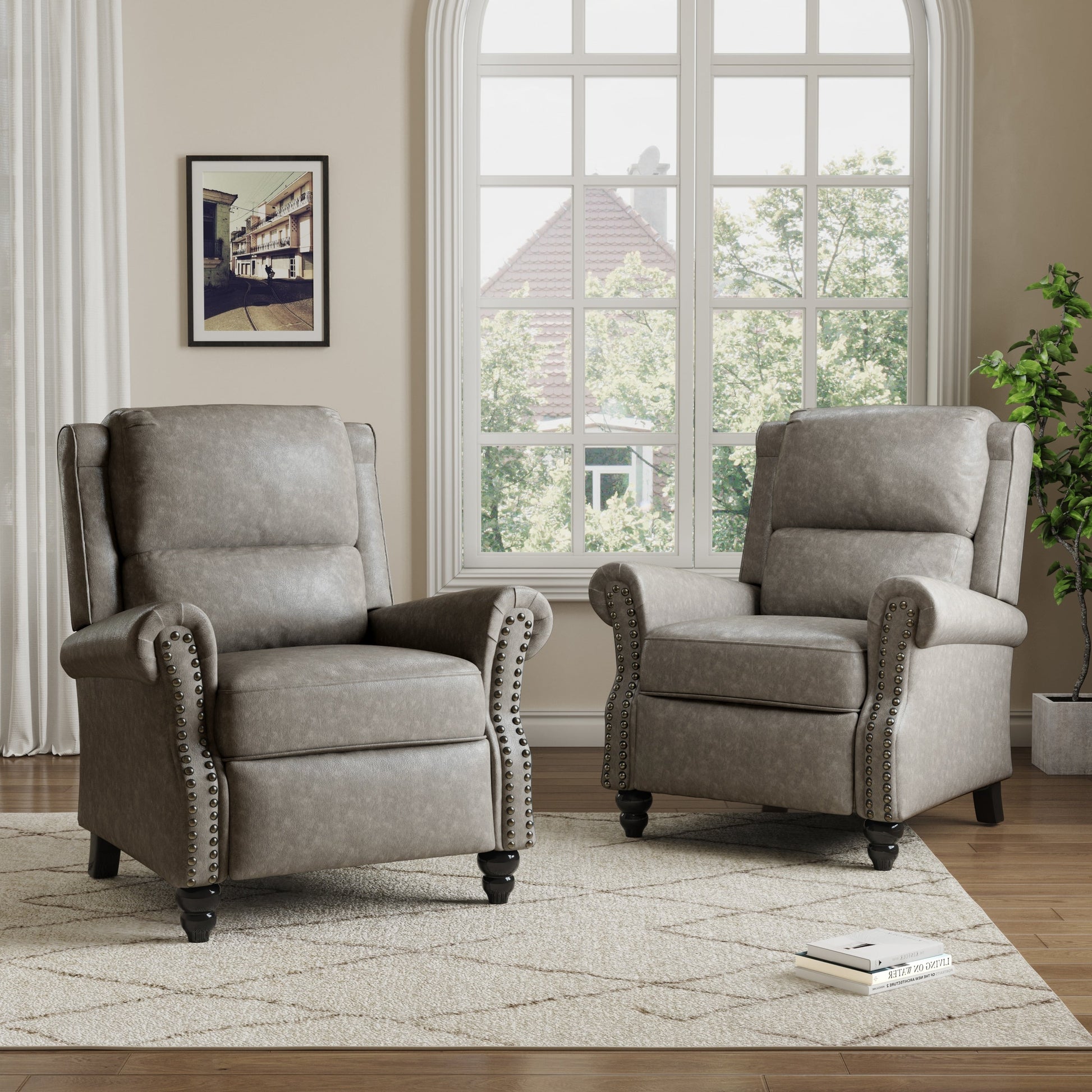 2 chaises inclinables à commande manuelle avec garniture à clous cloutés