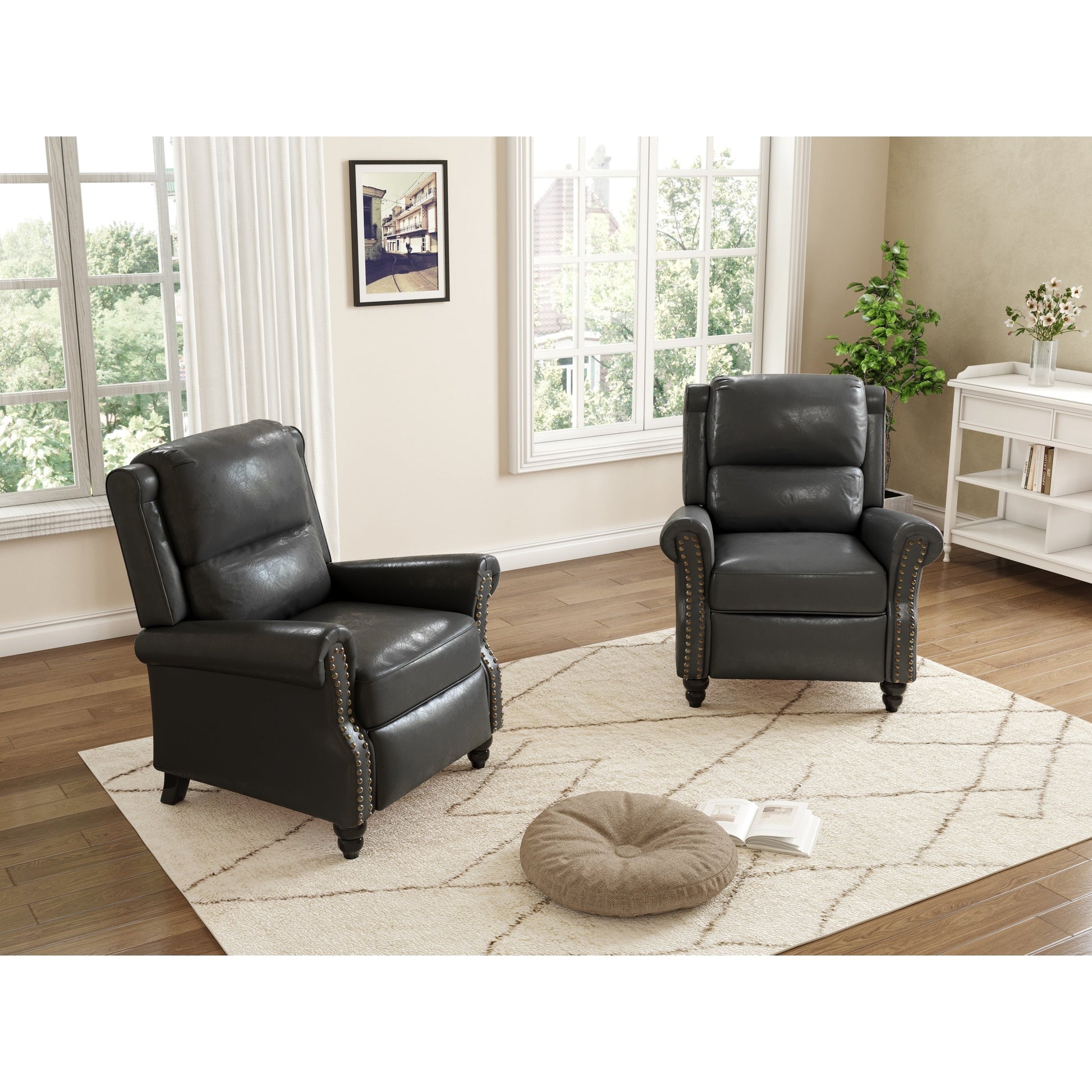 2 chaises inclinables à commande manuelle avec garniture à clous cloutés