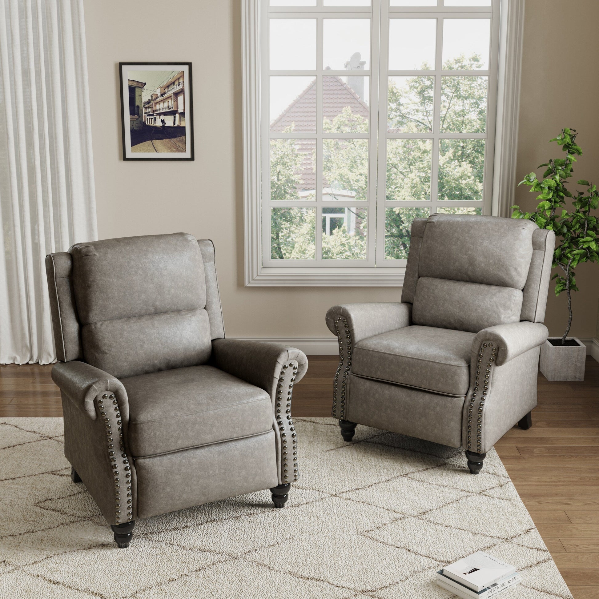 2 chaises inclinables à commande manuelle avec garniture à clous cloutés