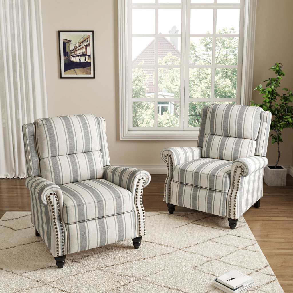 2 chaises inclinables à commande manuelle avec garniture à clous cloutés