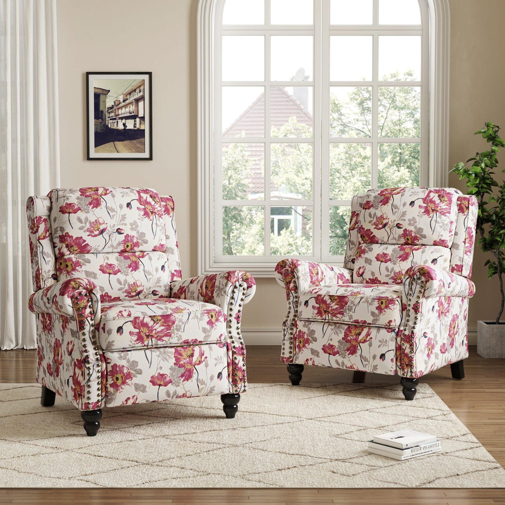 2 chaises inclinables à commande manuelle avec garniture à clous cloutés