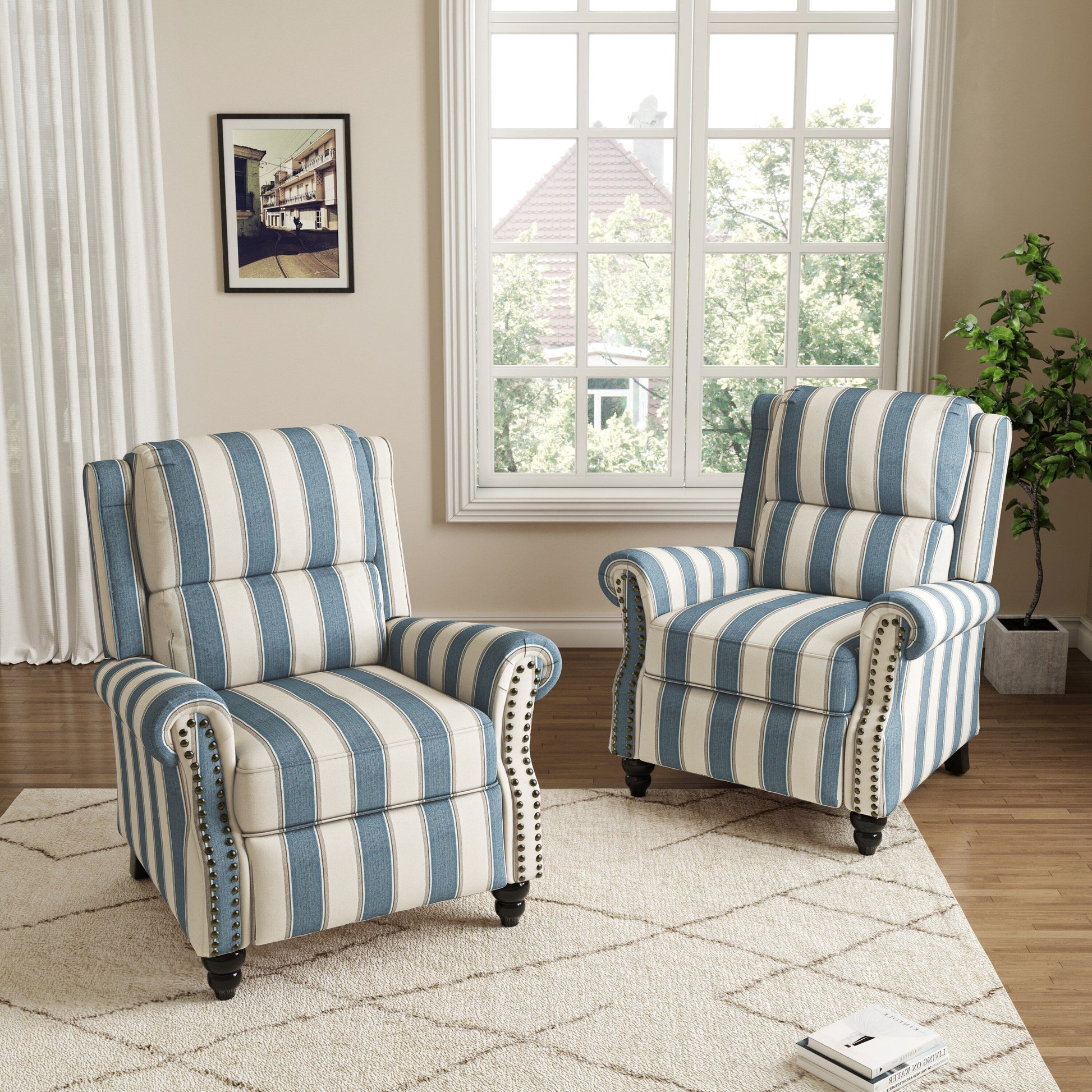 2 chaises inclinables à commande manuelle avec garniture à clous cloutés
