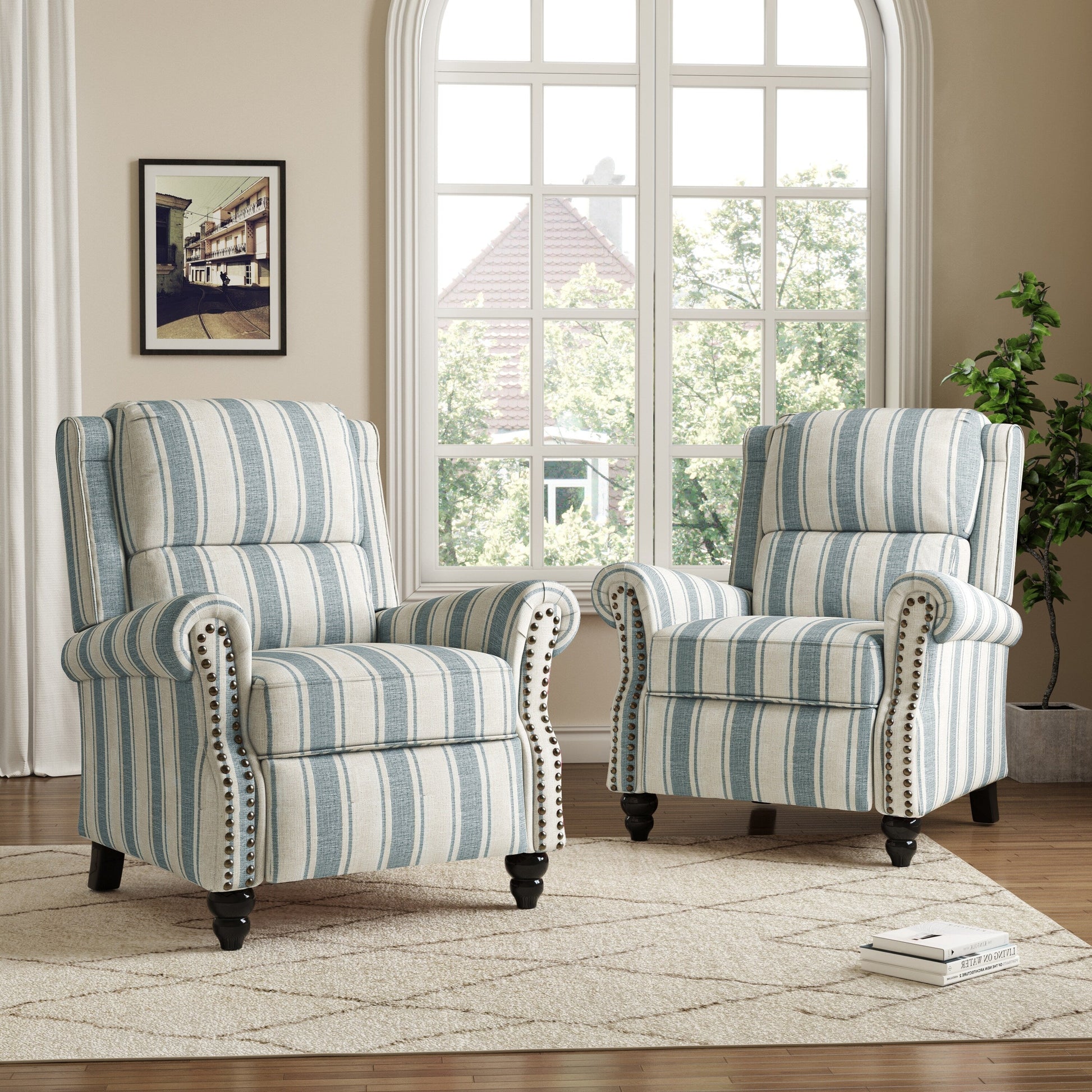 2 chaises inclinables à commande manuelle avec garniture à clous cloutés
