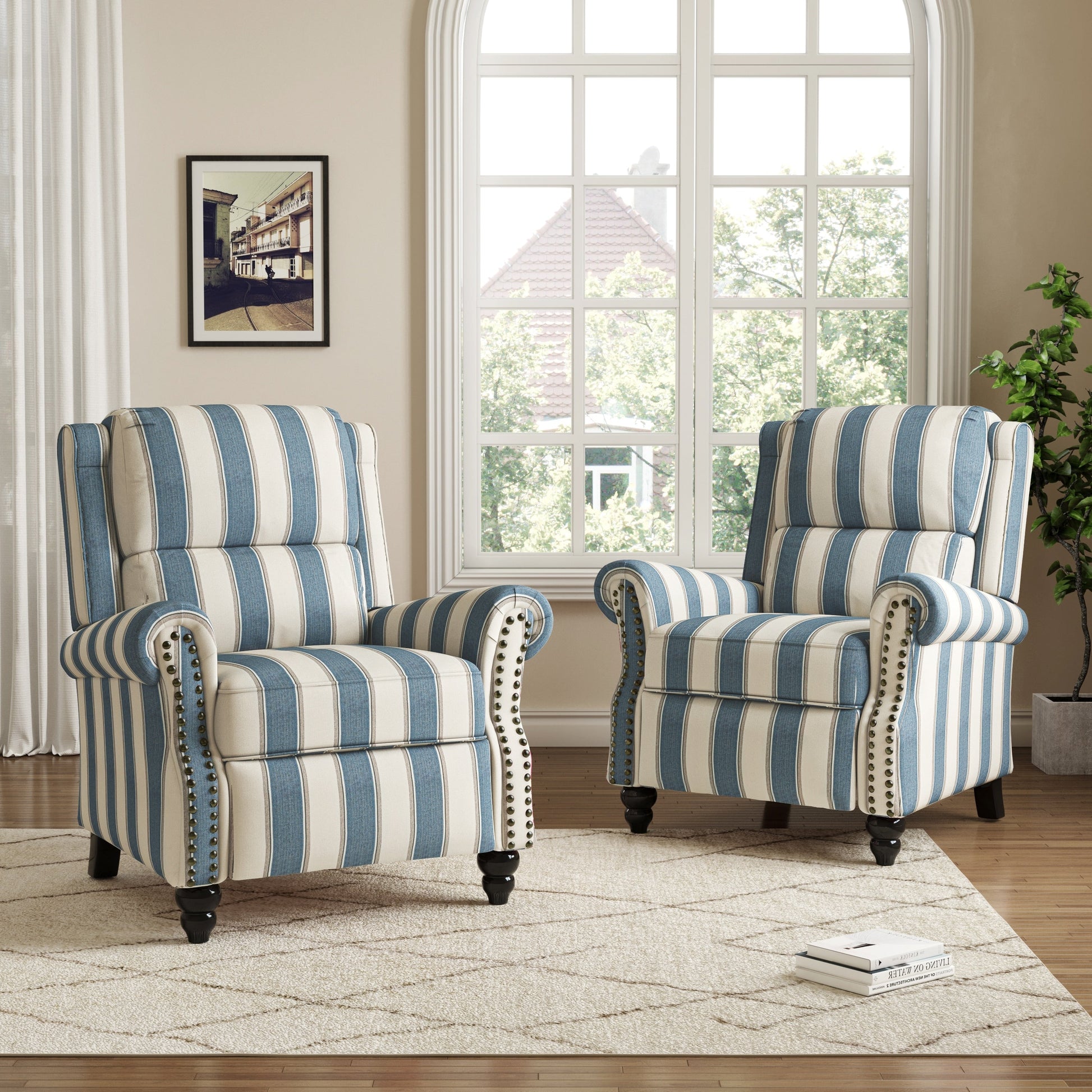 2 chaises inclinables à commande manuelle avec garniture à clous cloutés