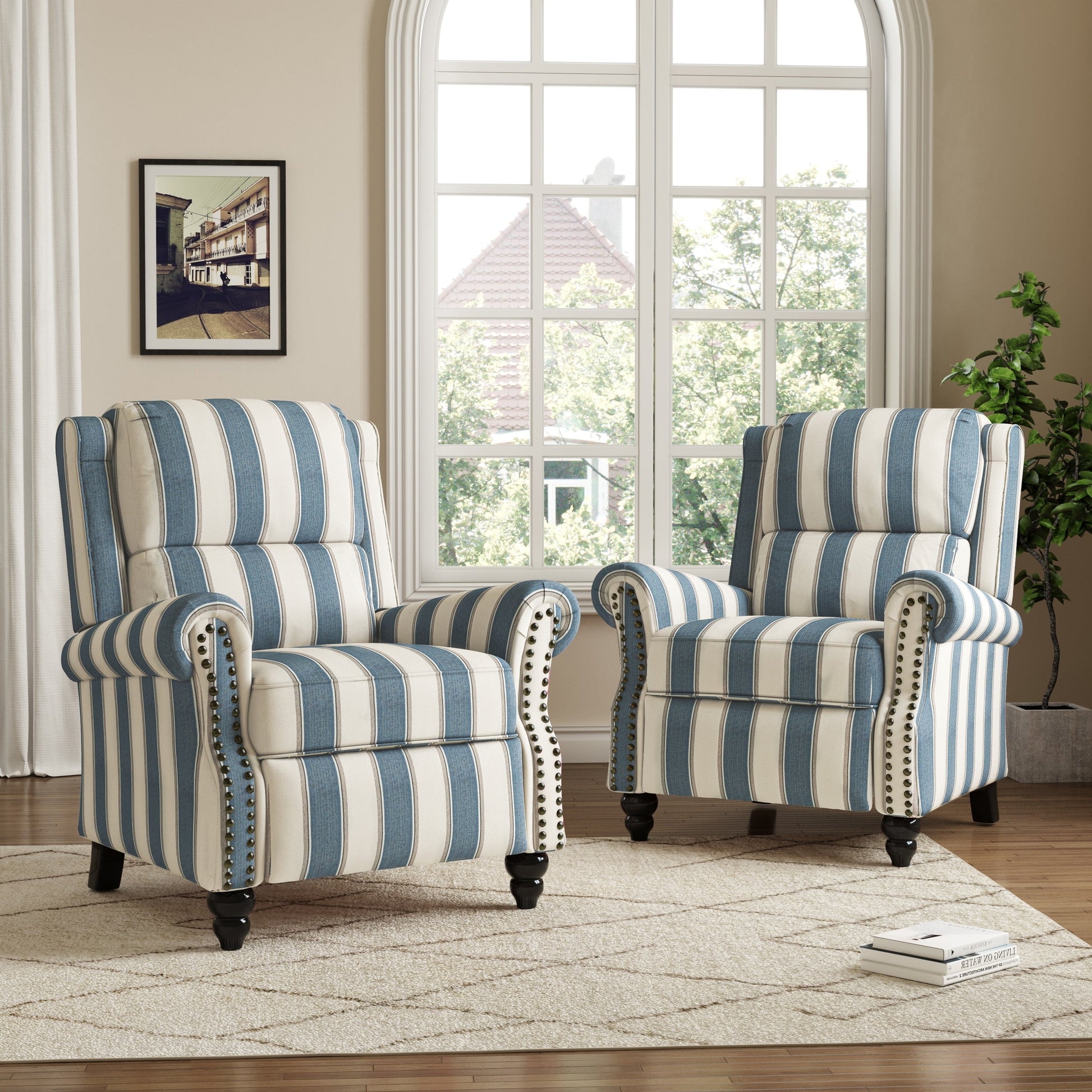 2 chaises inclinables à commande manuelle avec garniture à clous cloutés