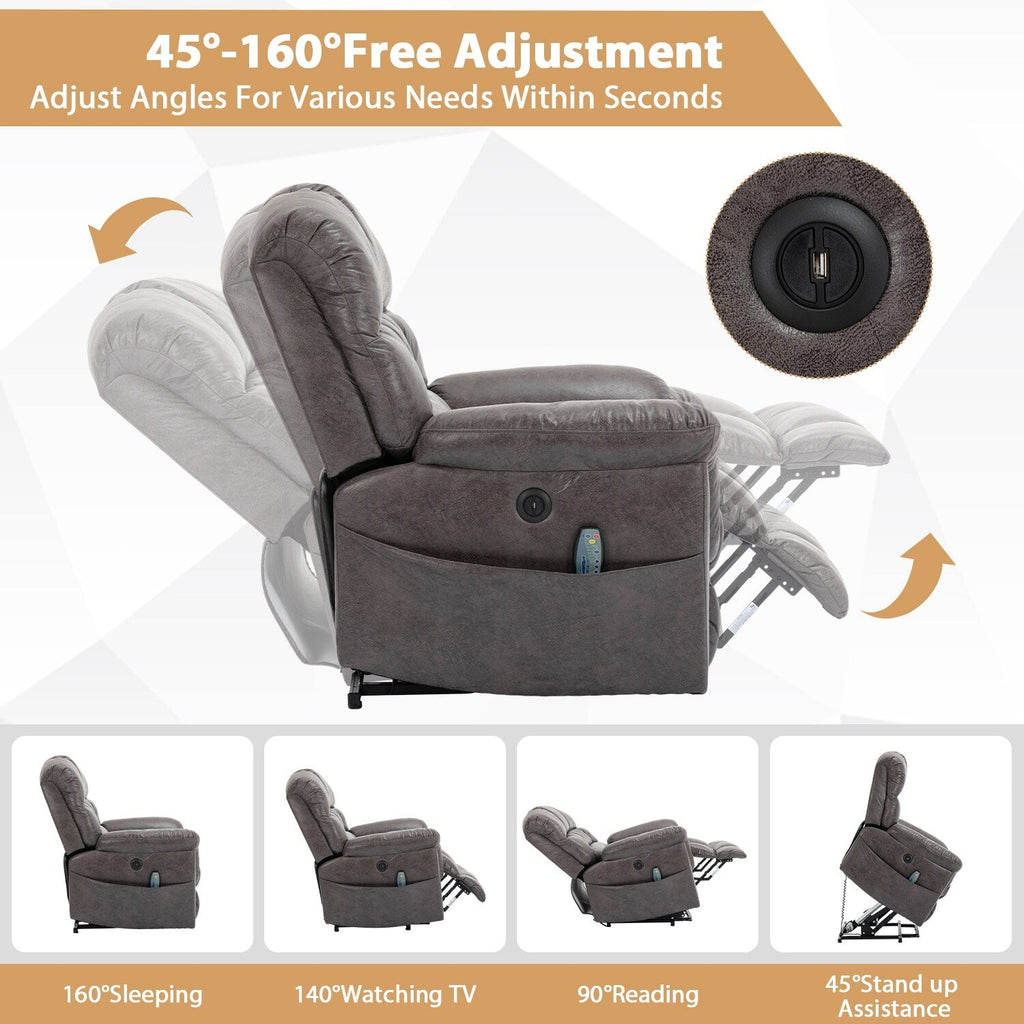 Fauteuil inclinable électrique surdimensionné de 42 pouces avec massage et chauffage