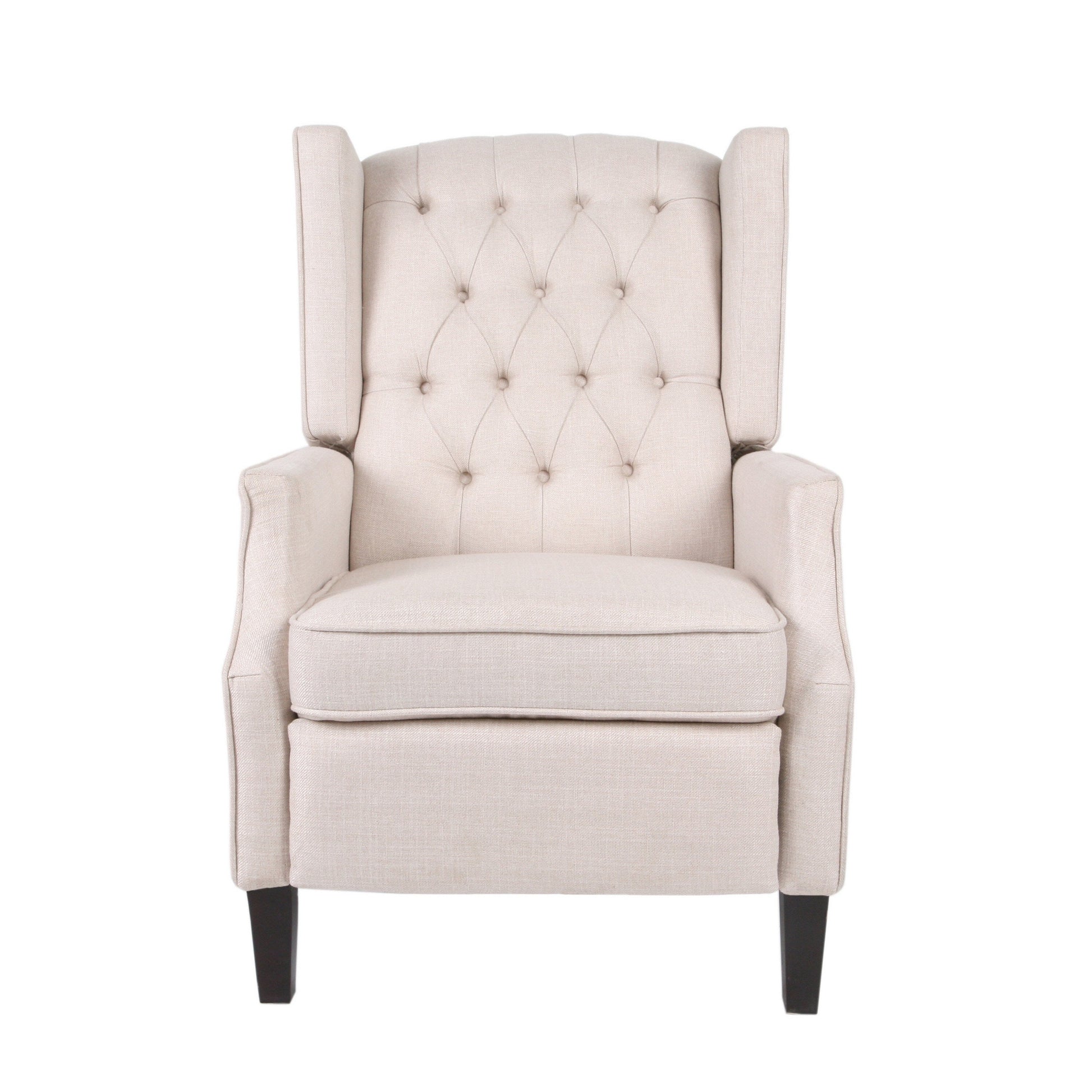 Pushback Recliner Chair, Strutted Legs, Beige Tufted Pleated Fabric