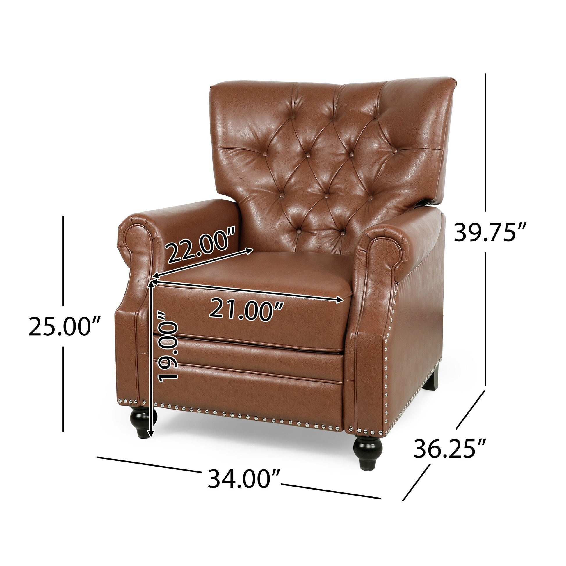 Fauteuil inclinable, pieds tournés, simili cuir boutonné brun clair