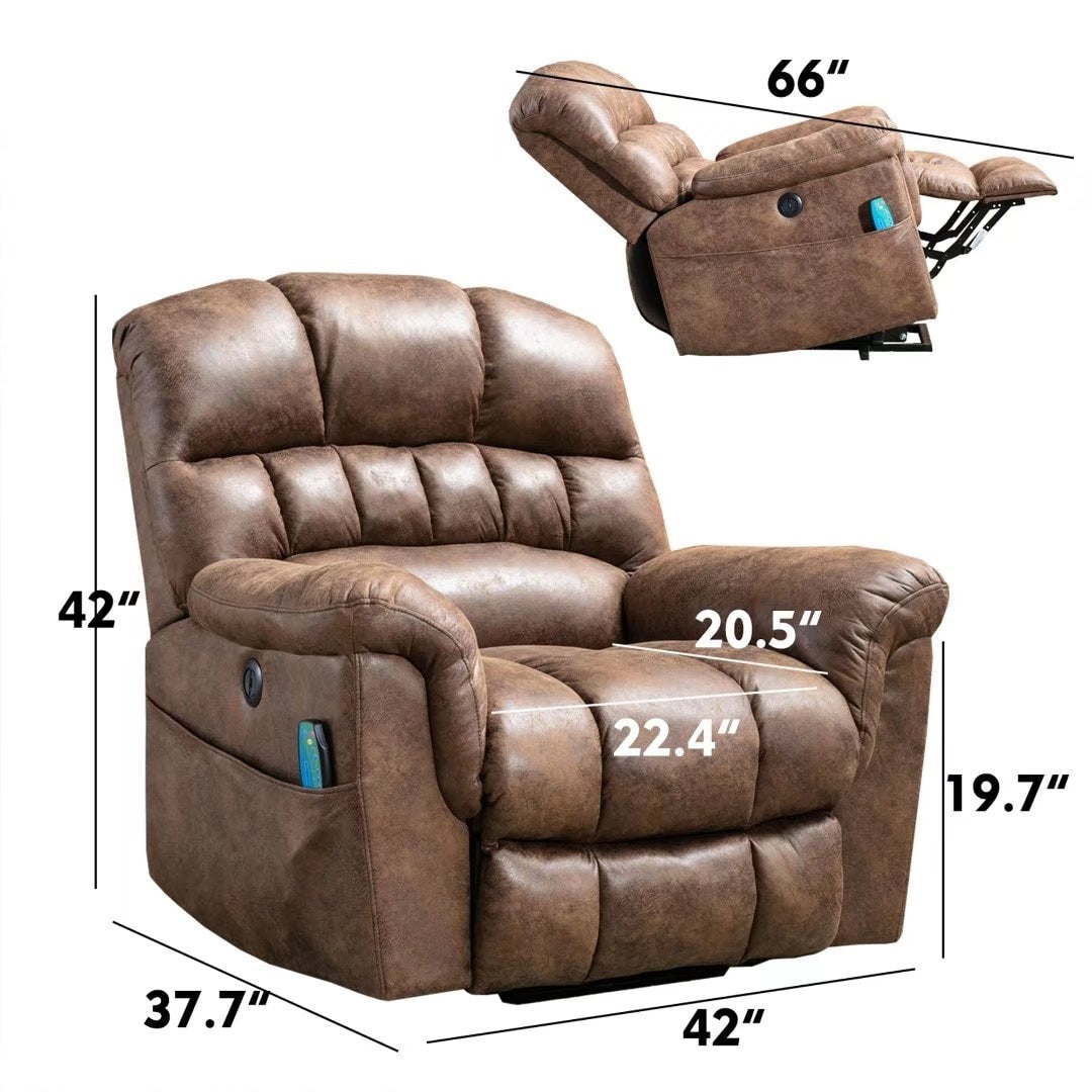 Fauteuil inclinable électrique surdimensionné de 42 pouces avec massage et chauffage