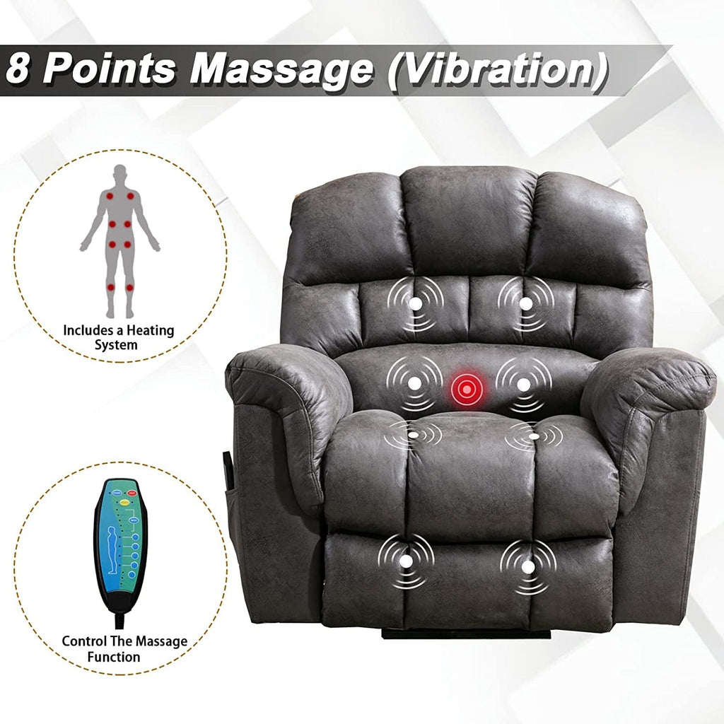 Fauteuil inclinable électrique surdimensionné de 42 pouces avec massage et chauffage
