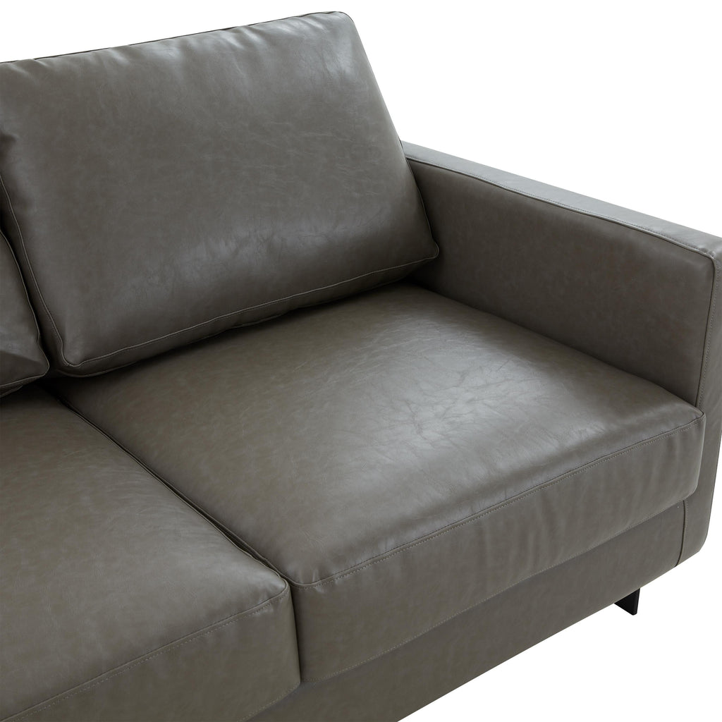 Canapé 3 places, style minimaliste, revêtement cuir, avec coussins amovibles, en acier inoxydable, pour salon ou chambre à coucher.