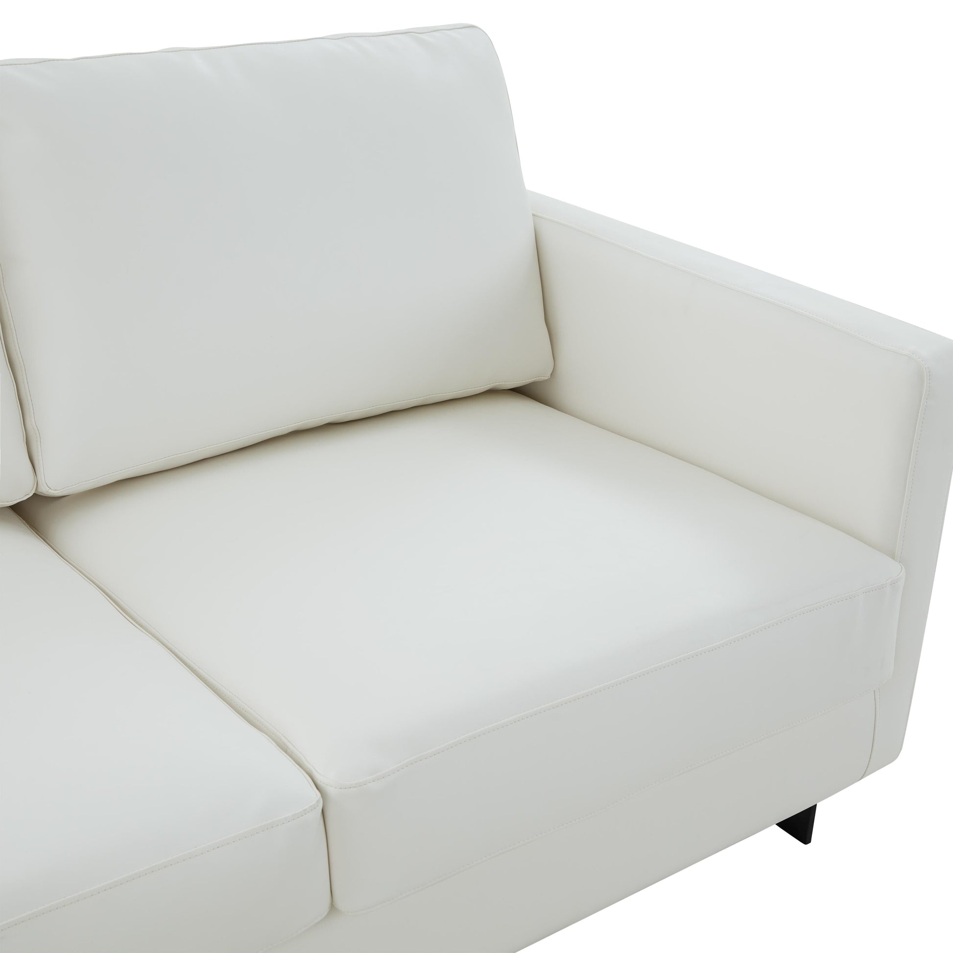 Canapé 3 places, style minimaliste, revêtement cuir, avec coussins amovibles, en acier inoxydable, pour salon ou chambre à coucher.
