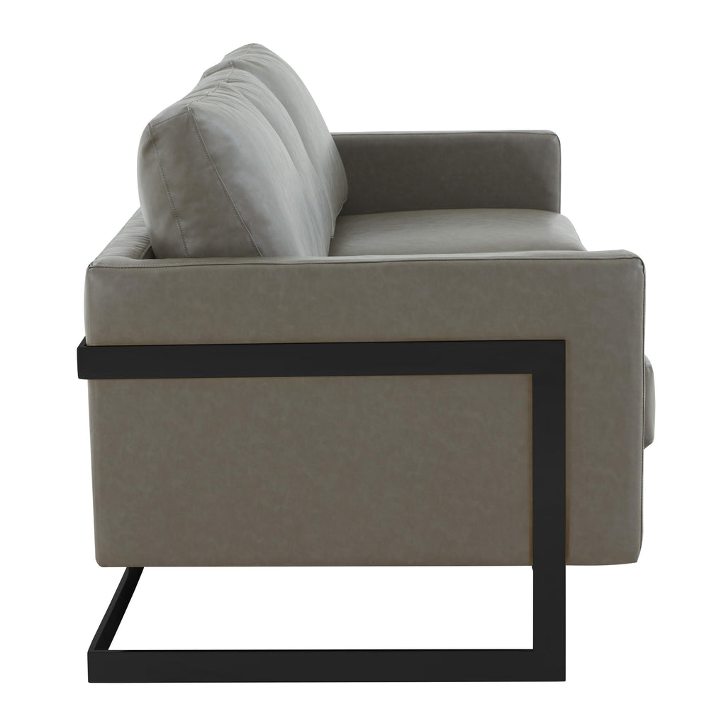 Canapé 3 places, style minimaliste, revêtement cuir, avec coussins amovibles, en acier inoxydable, pour salon ou chambre à coucher.