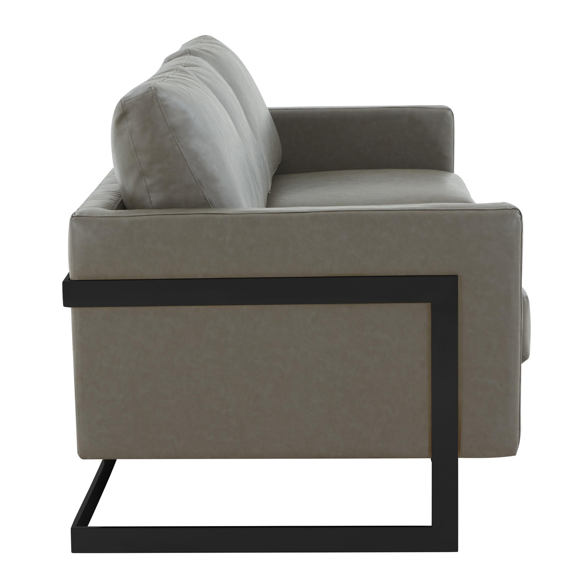 Canapé 3 places, style minimaliste, revêtement cuir, avec coussins amovibles, en acier inoxydable, pour salon ou chambre à coucher.