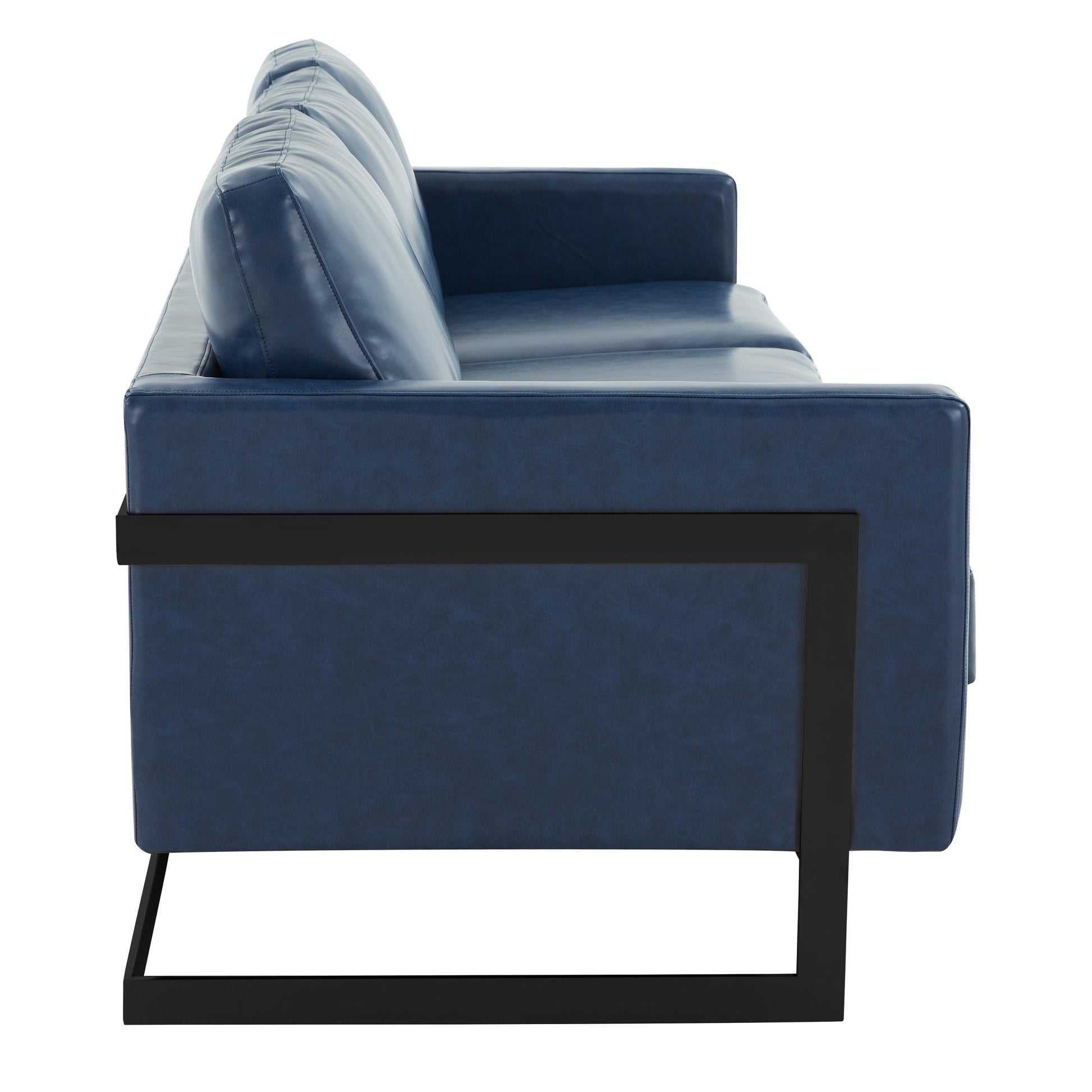 Canapé 3 places, style minimaliste, revêtement cuir, avec coussins amovibles, en acier inoxydable, pour salon ou chambre à coucher.