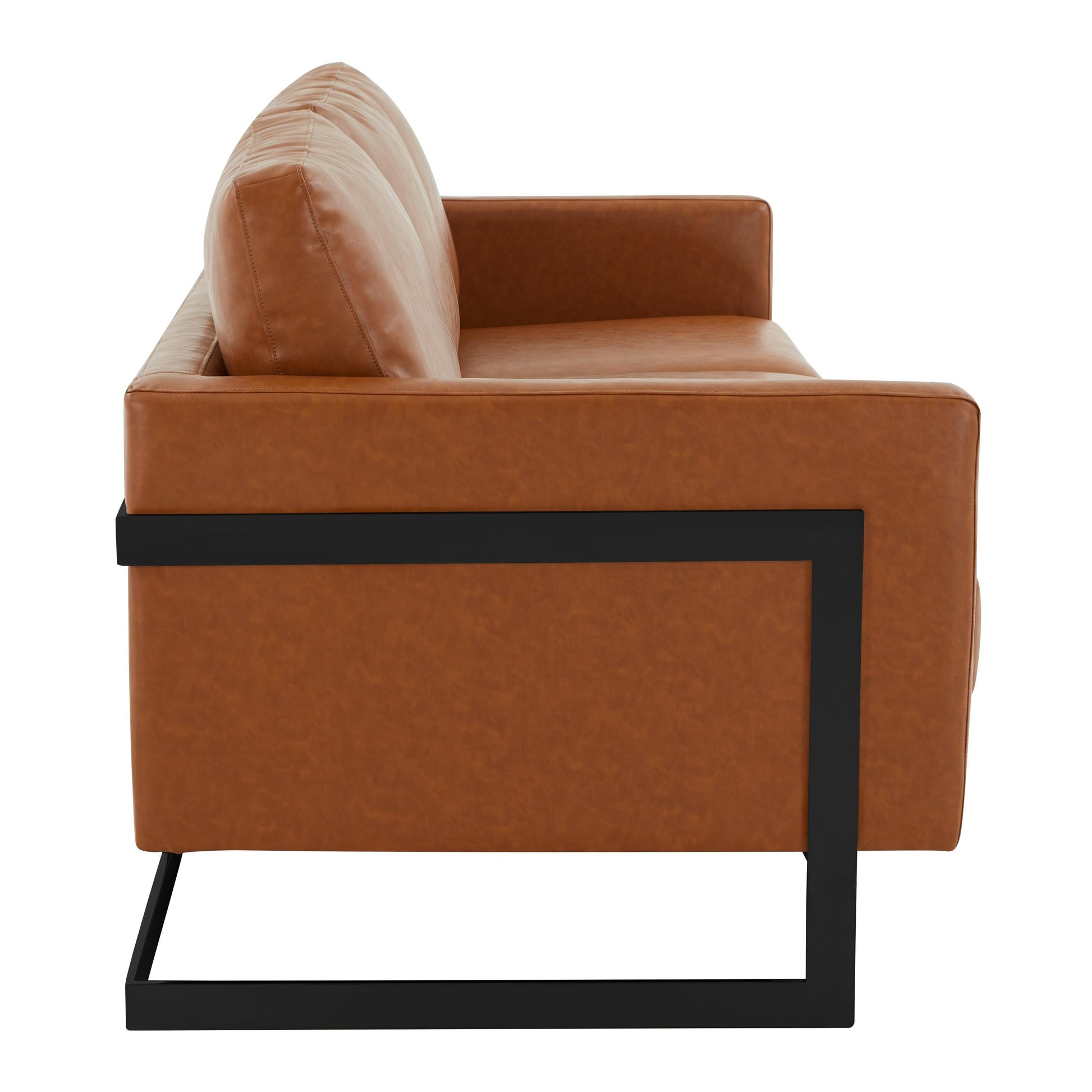 Canapé 3 places, style minimaliste, revêtement cuir, avec coussins amovibles, en acier inoxydable, pour salon ou chambre à coucher.
