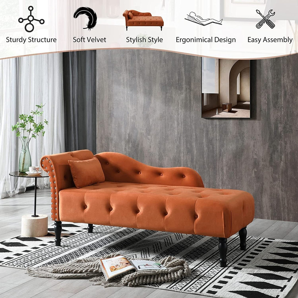Chaise longue en velours 61 avec 1 coussin et garniture à clous cloutés