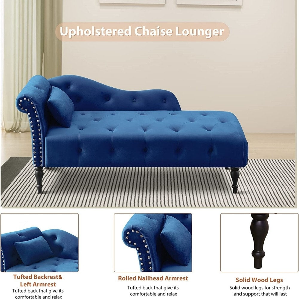 Chaise longue en velours 61 avec 1 coussin et garniture à clous cloutés