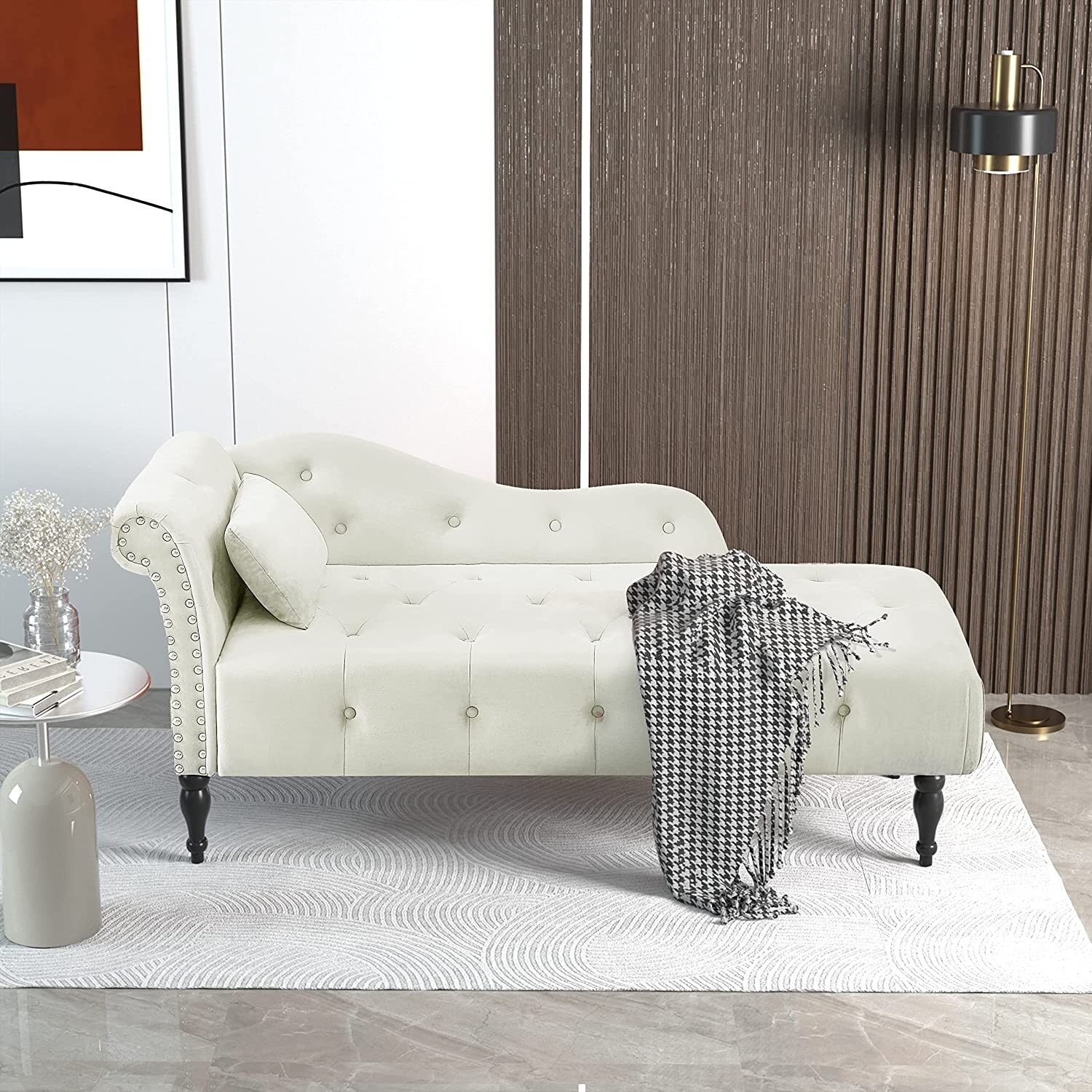 Chaise longue en velours 61 avec 1 coussin et garniture à clous cloutés