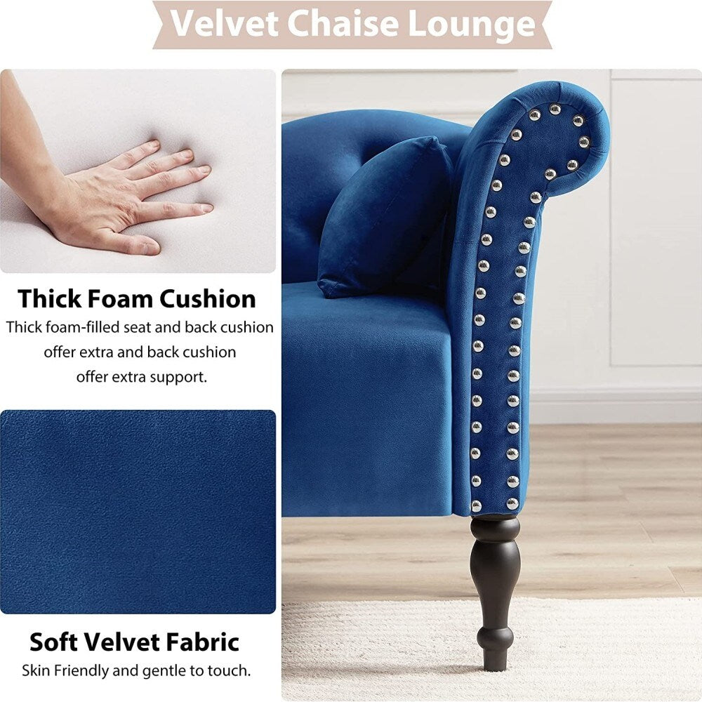 Chaise longue en velours 61 avec 1 coussin et garniture à clous cloutés