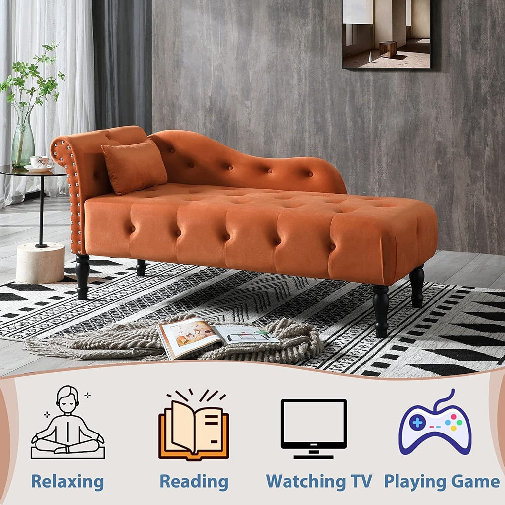 Chaise longue en velours 61 avec 1 coussin et garniture à clous cloutés