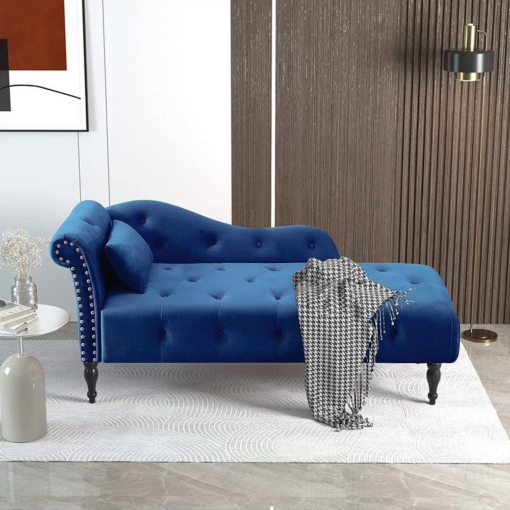 Chaise longue en velours 61 avec 1 coussin et garniture à clous cloutés