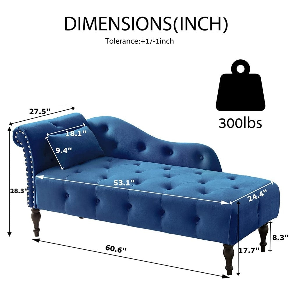 Chaise longue en velours 61 avec 1 coussin et garniture à clous cloutés