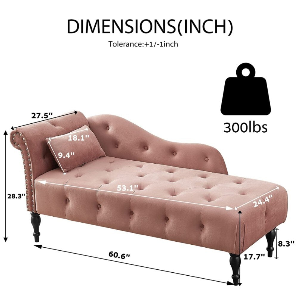 Chaise longue en velours 61 avec 1 coussin et garniture à clous cloutés