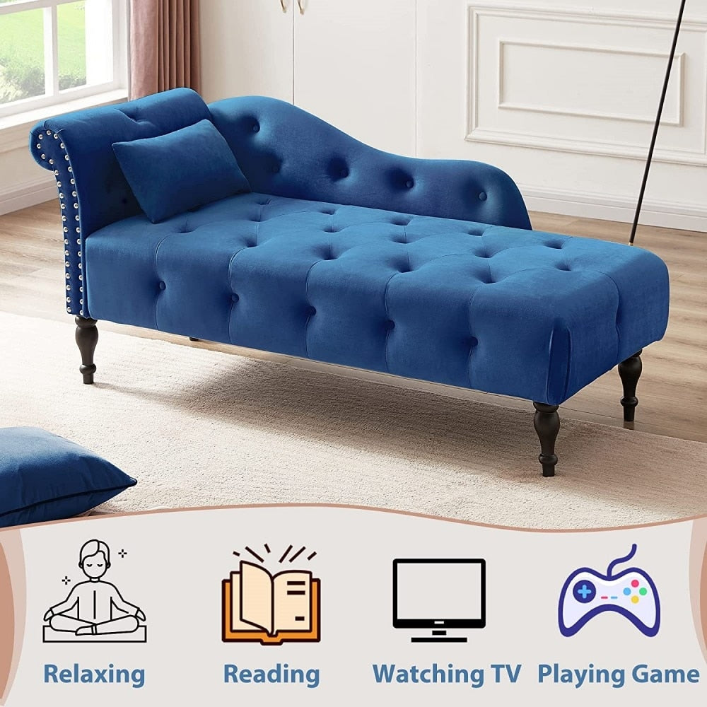 Chaise longue en velours 61 avec 1 coussin et garniture à clous cloutés